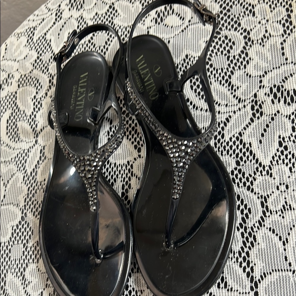 Valentino Black Sandals with Rhinestone Embellishments - Picture 2 of 10